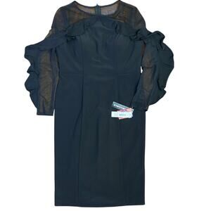 Ruffle Sheer Illusion Little Black Dress Classic Minimal 10 Luxury R&M Richards